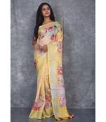 multicolor Handloom Linen digital print sarees
