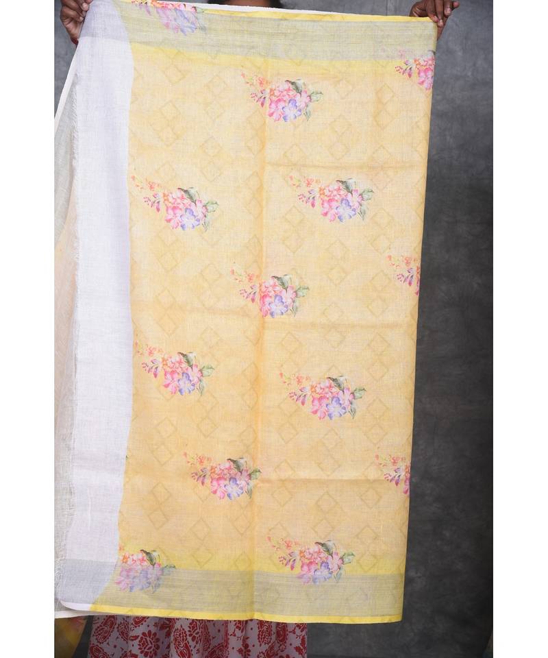multicolor Handloom Linen digital print sarees