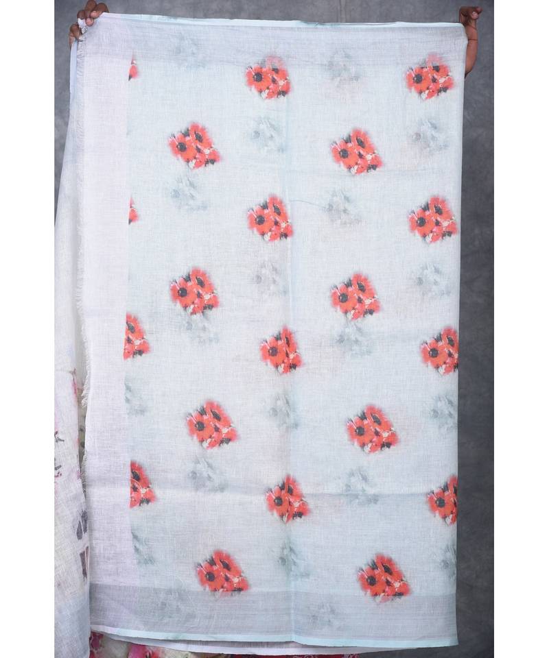 multicolor Handloom Linen digital print sarees