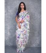 multicolor Handloom Linen digital print sarees