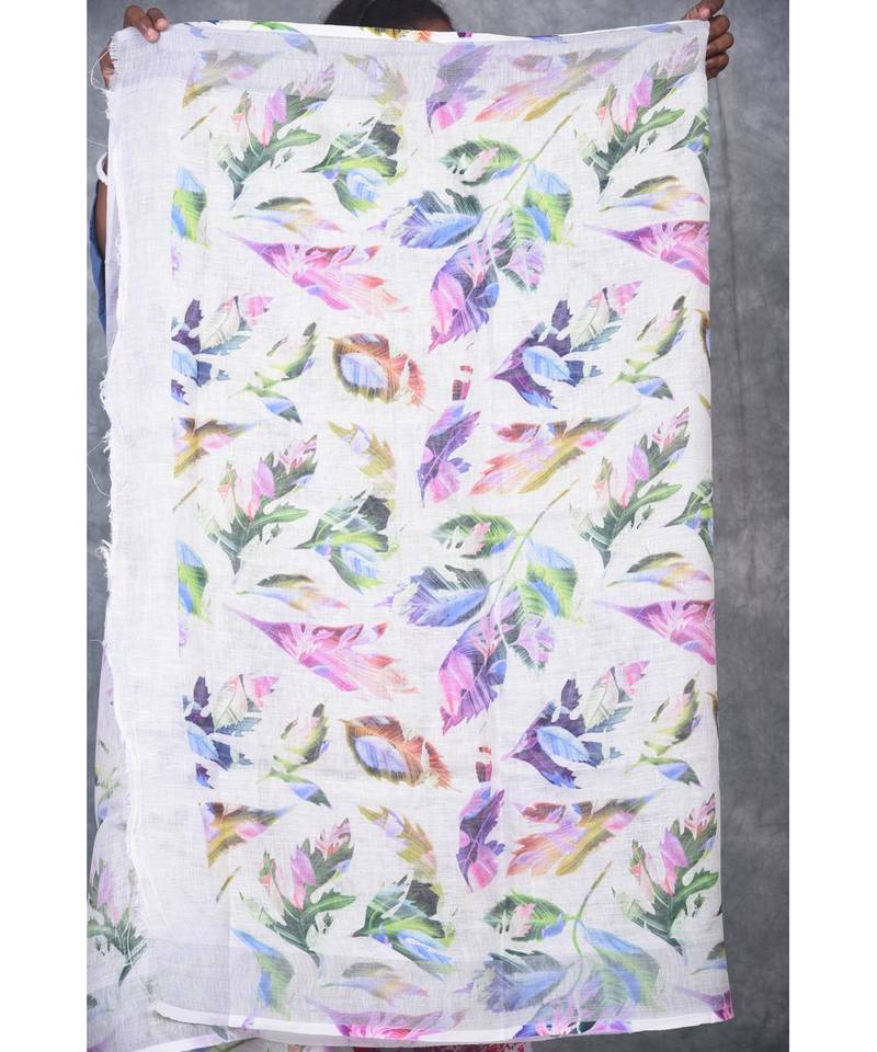 multicolor Handloom Linen digital print sarees