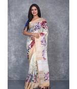 multicolor Handloom Linen digital print sarees