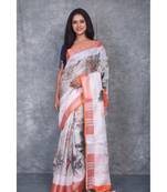 multicolor Handloom Linen digital print sarees