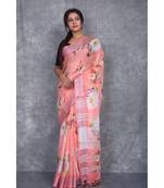 multicolor Handloom Linen digital print sarees