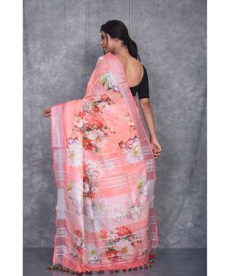 multicolor Handloom Linen digital print sarees 3