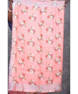 multicolor Handloom Linen digital print sarees 5