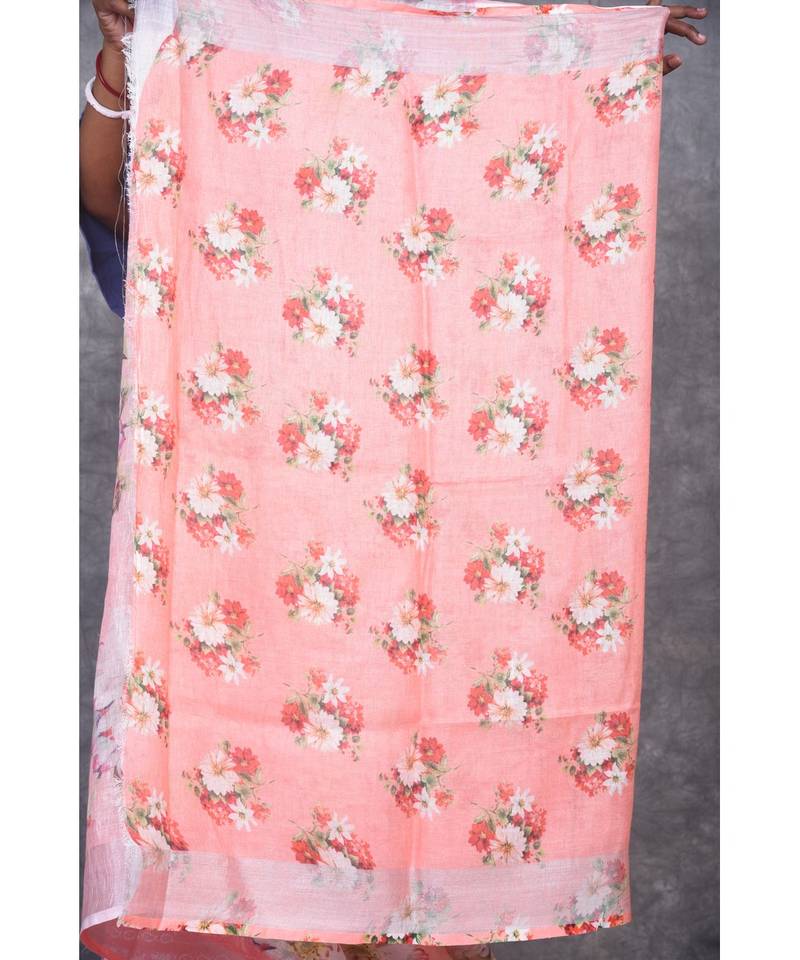 multicolor Handloom Linen digital print sarees