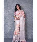 multicolor Handloom linen Banarsi Saree With Digital Print