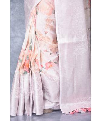 multicolor Handloom linen Banarsi Saree With Digital Print 4