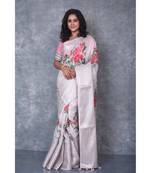 multicolor Handloom linen Banarsi Saree With Digital Print