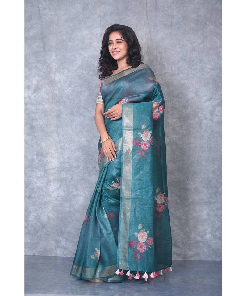 multicolor Handloom linen With Digital Print