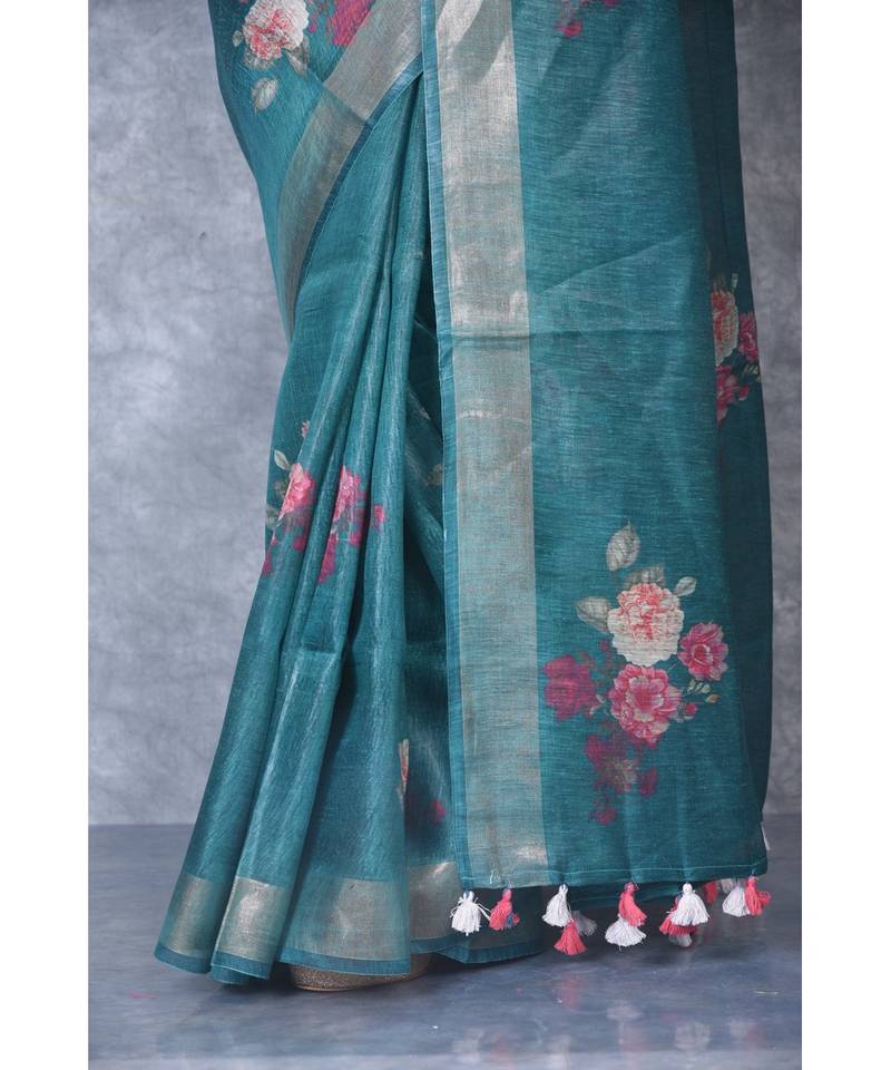 multicolor Handloom linen With Digital Print