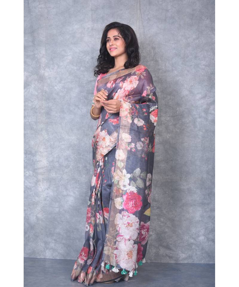 multicolor Handloom linen With Digital Print