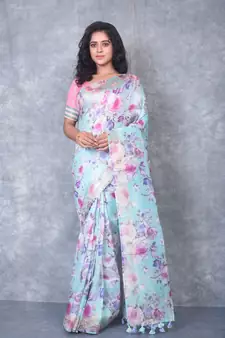 multicolor Handloom linen With Digital Print