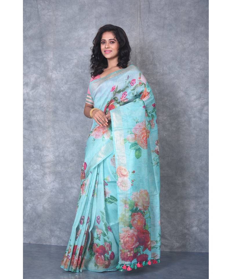 multicolor Handloom linen With Digital Print