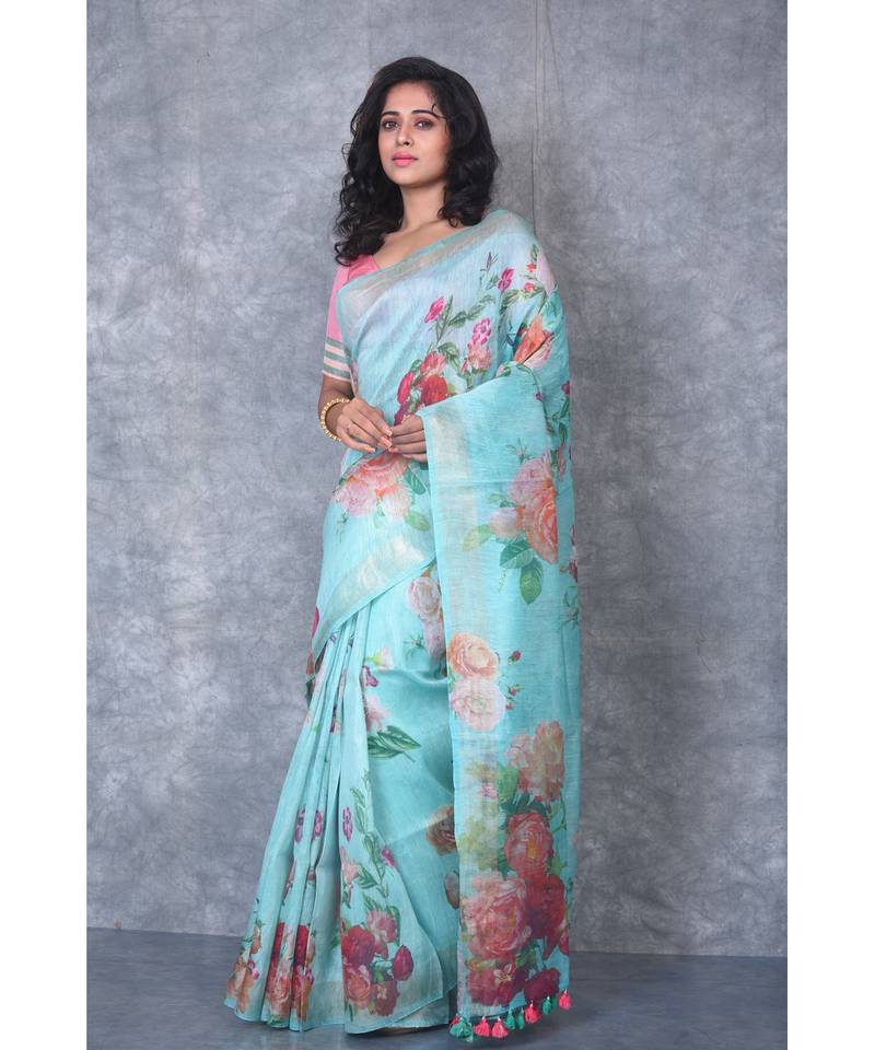 multicolor Handloom linen With Digital Print