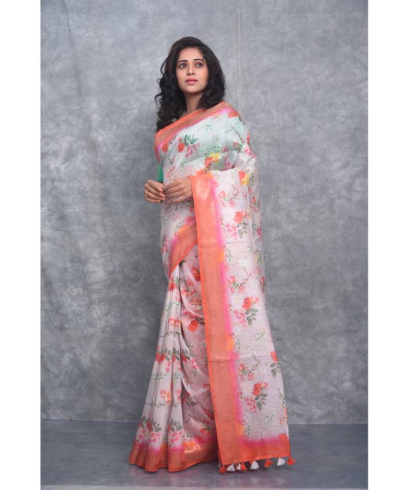 multicolor Handloom linen With Digital Print