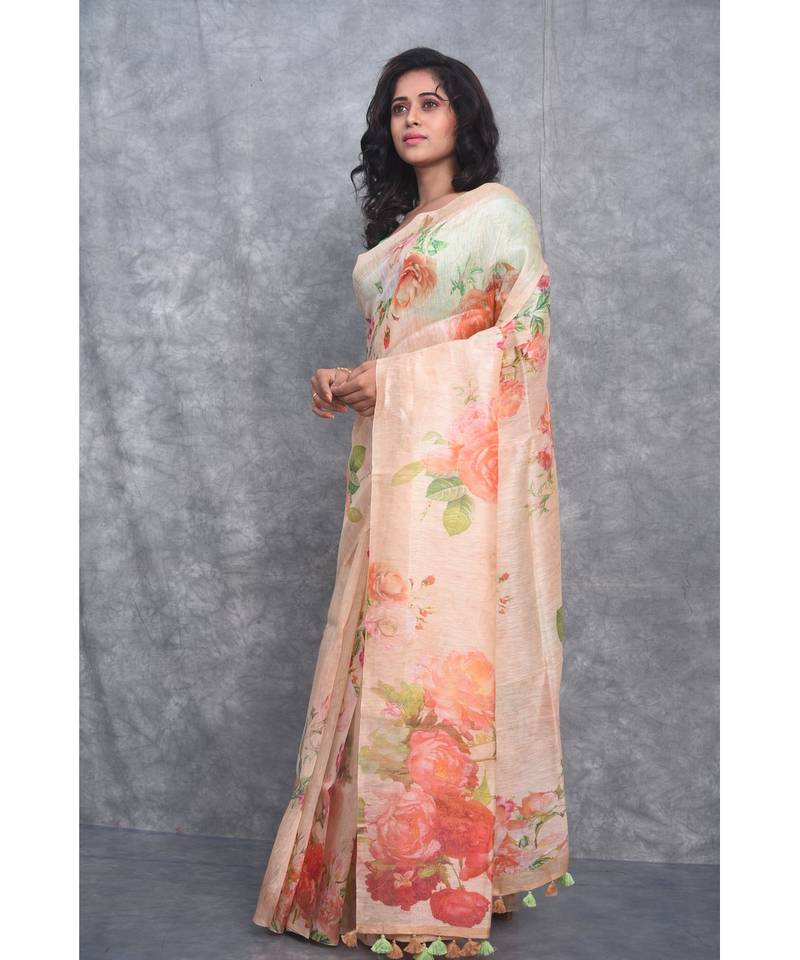 multicolor Handloom linen With Digital Print