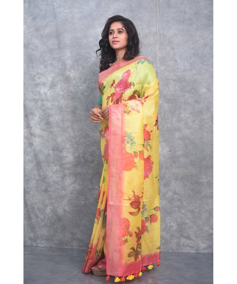 multicolor Handloom linen With Digital Print