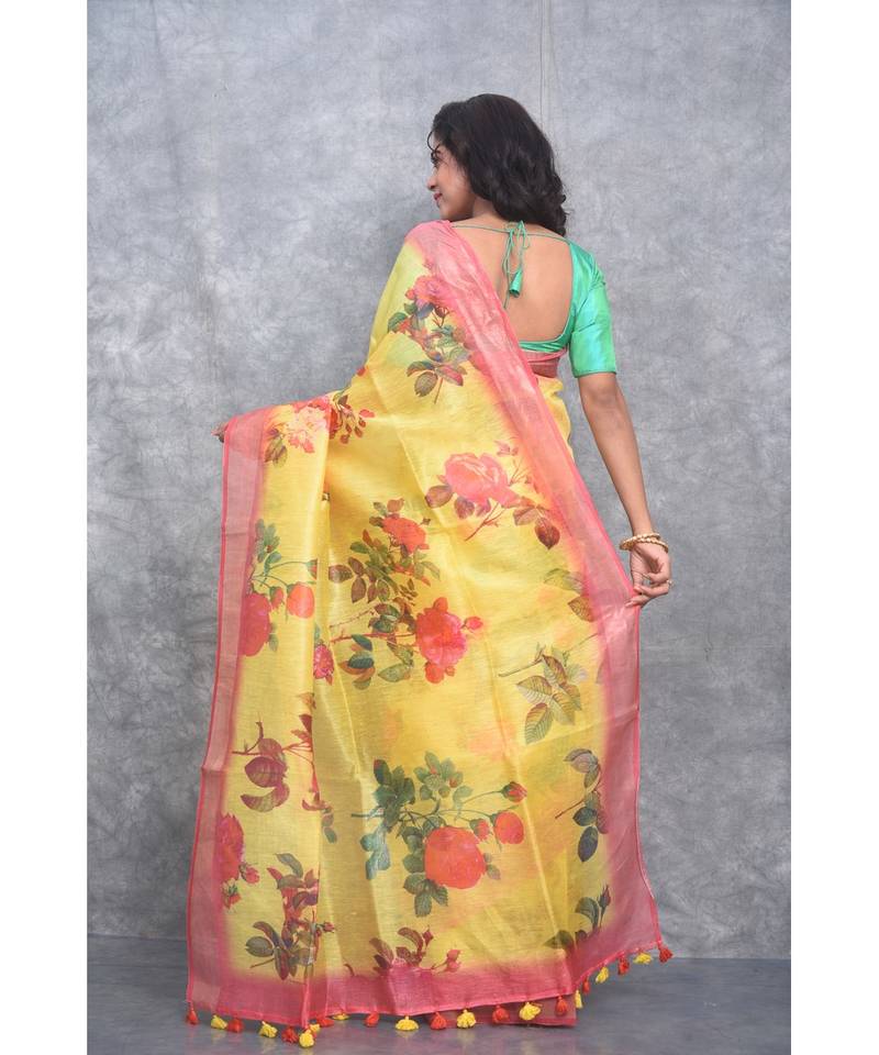 multicolor Handloom linen With Digital Print