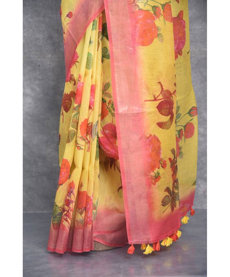 multicolor Handloom linen With Digital Print