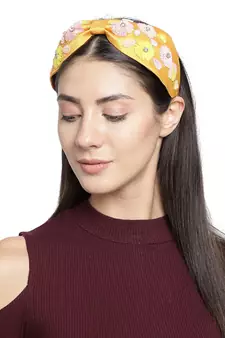Orange & Multi Floral Embellished Faux Silk  Hair Band