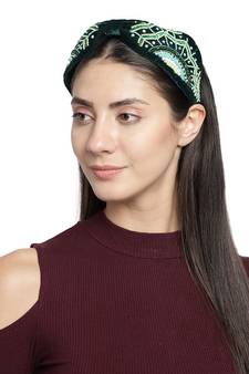 Dark Green & Multi Quirky Embellished Velvet  Hair Band
