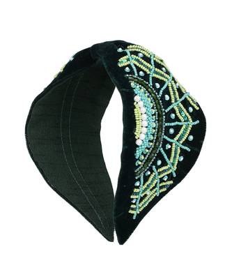 Dark Green & Multi Quirky Embellished Velvet  Hair Band 2