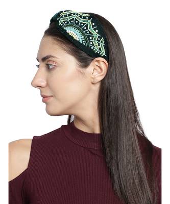 Dark Green & Multi Quirky Embellished Velvet  Hair Band 3