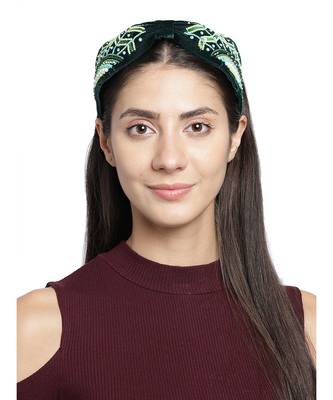 Dark Green & Multi Quirky Embellished Velvet  Hair Band 4