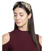 Black & Gold Floral Embellished Faux Silk  Hair Band