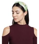 Pastel Green & Gold Floral Embellished Faux Silk  Hair Band
