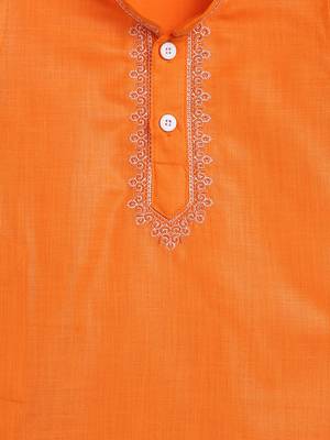 Orange embroidered cotton boys-kurta-pyjama 5