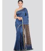 blue Women s blue hand woven handloom sarees With Blouse