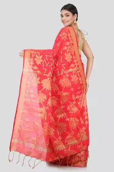 pink Women s pink hand woven cotton silk sarees With Blouse