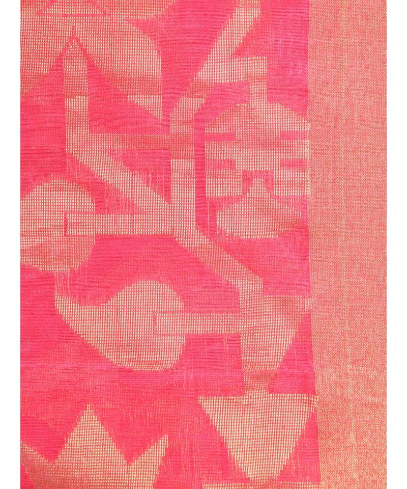 pink Women s pink hand woven cotton silk sarees With Blouse