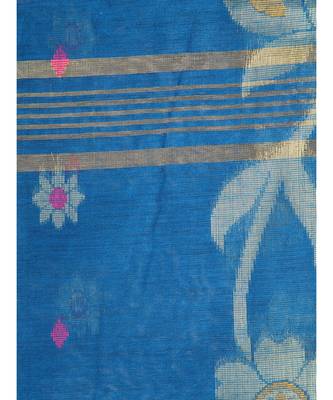 blue Women s blue hand woven cotton silk sarees With Blouse 4