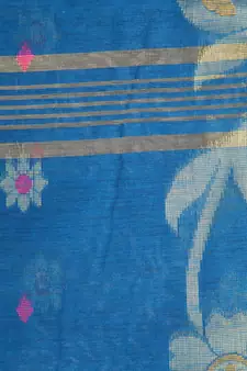 blue Women s blue hand woven cotton silk sarees With Blouse