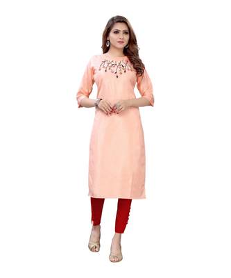 Skin Muslin Silk  quarter Sleeves Hand Work Womens Kurta 1