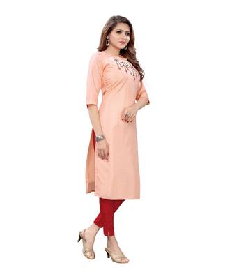 Skin Muslin Silk  quarter Sleeves Hand Work Womens Kurta 3