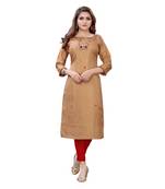 Brown Muslin Silk  quarter Sleeves Hand Work Womens Kurta