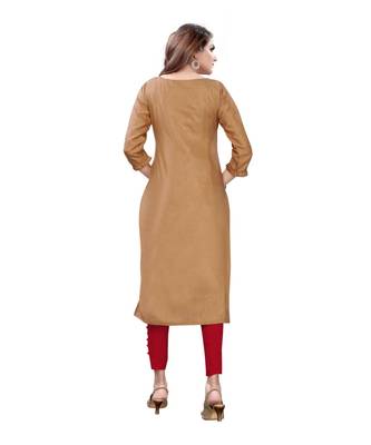 Brown Muslin Silk  quarter Sleeves Hand Work Womens Kurta 2