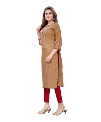 Brown Muslin Silk  quarter Sleeves Hand Work Womens Kurta 3