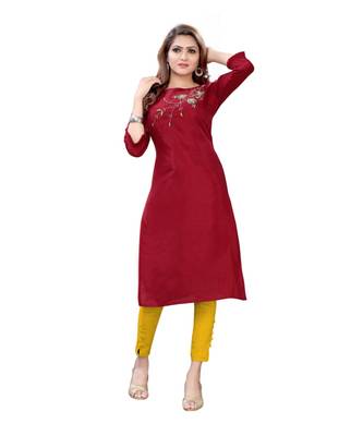 Maroon Muslin Silk  quarter Sleeves Hand Work Womens Kurta 1