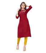 Maroon Muslin Silk  quarter Sleeves Hand Work Womens Kurta