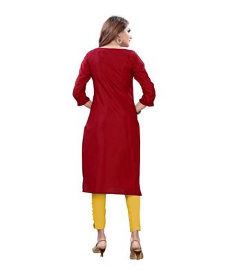 Maroon Muslin Silk  quarter Sleeves Hand Work Womens Kurta 2