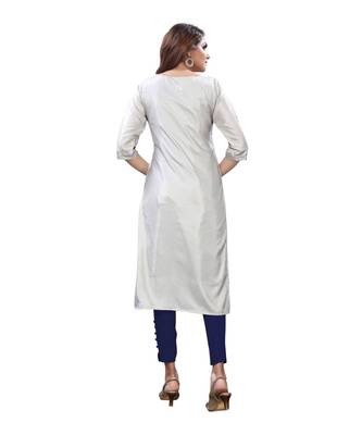 Silver Muslin Silk  quarter Sleeves Hand Work Womens Kurta 2