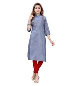 Sky Blue Muslin Silk  quarter Sleeves Hand Work Womens Kurta