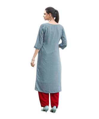 Grey Muslin Silk  quarter Sleeves Hand Work Womens Kurti with bottoms 2