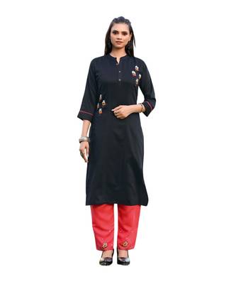 Black Muslin Silk  quarter Sleeves Hand Work Womens Kurti with bottoms 1